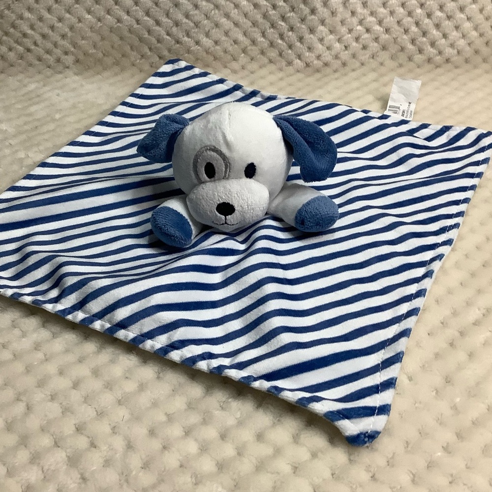 Kidgets Blue and White Striped Dog Lovey Security Style Blanket Stuffed Toy